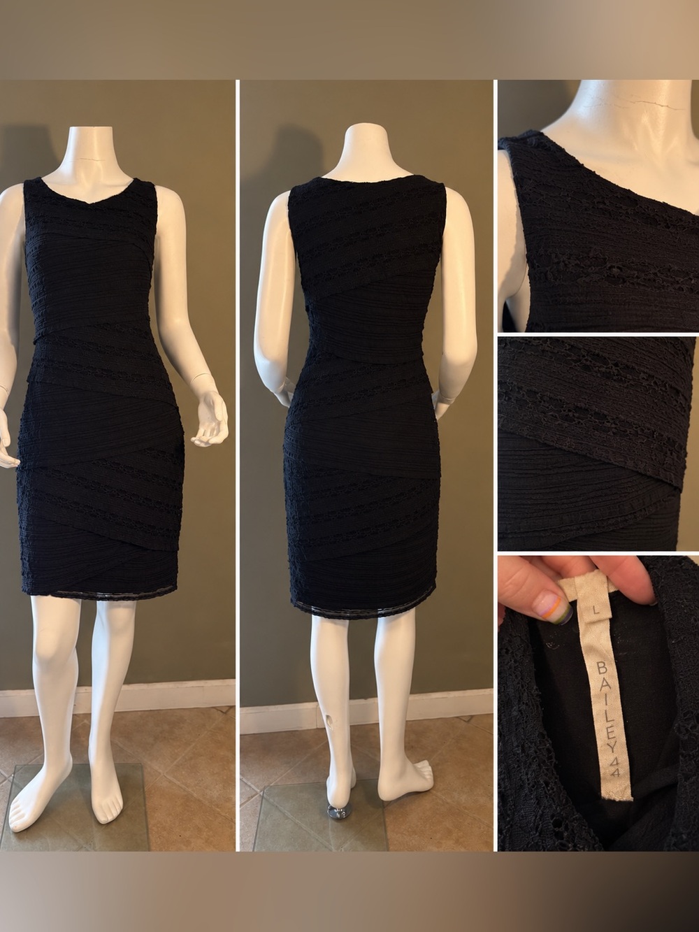 Bailey 44 Black Textured Midi Sheath Dress